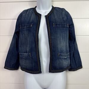 Current/Elliott Chain Detail Open Front The Cardigan Jean Jacket Dark Wash sz XS